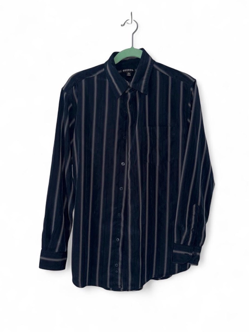 George Men's Dark Navy Vertical-Stripe Button-Up Shirt - M